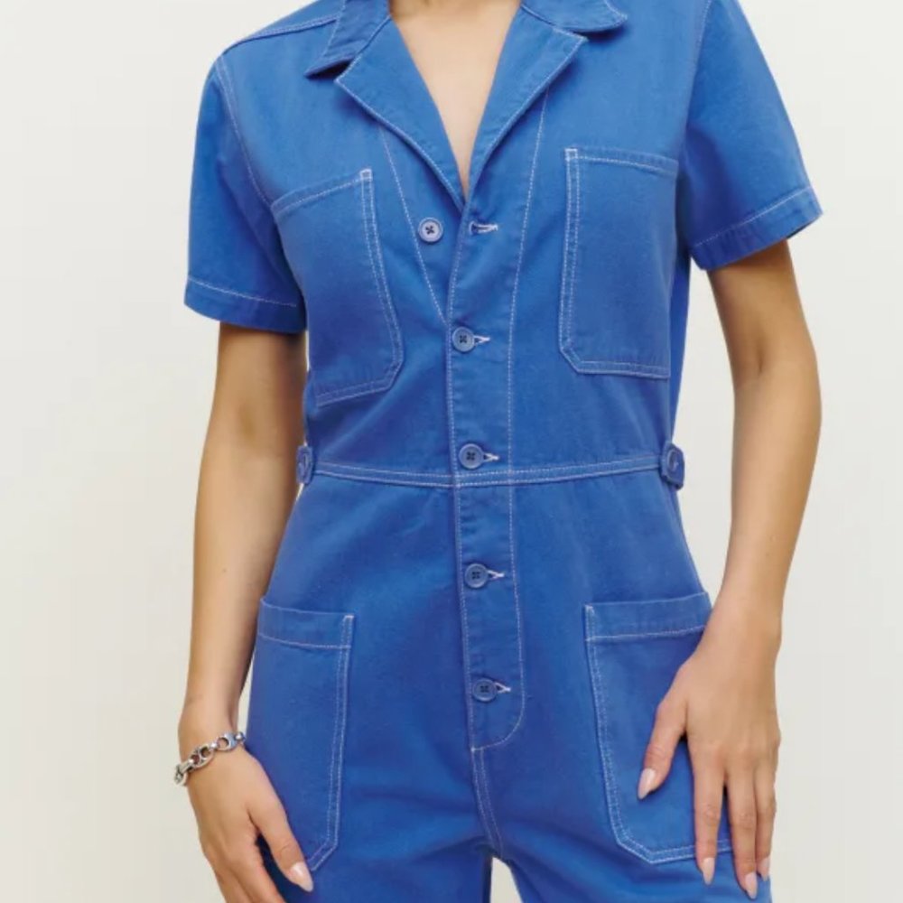 Reformation Morgan Twill Jumpsuit in Cerulean - Size 2 (NEW WITH TAGS)